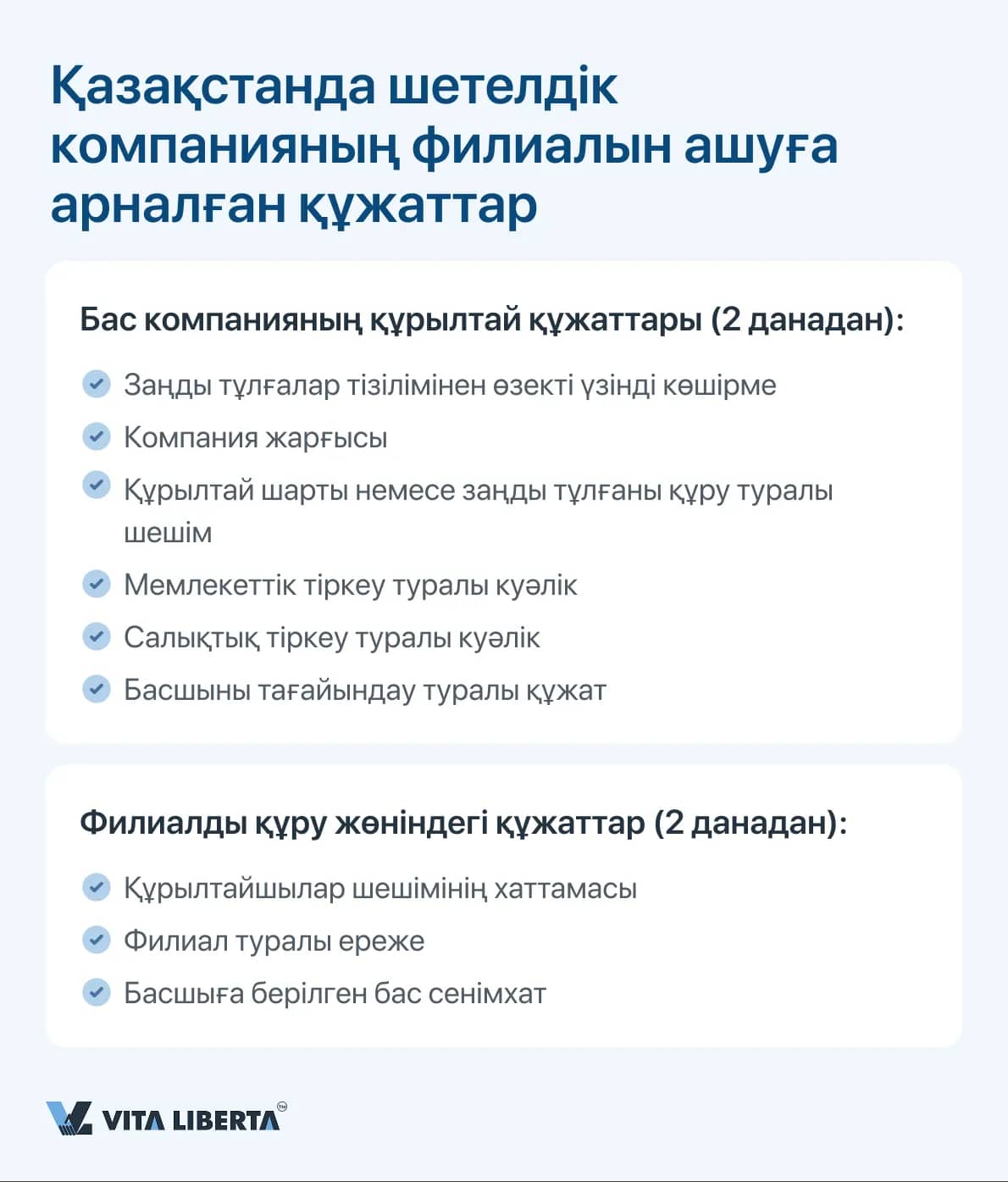 Қазақстанда шетелдік компанияның филиалын ашуға арналған құжаттар