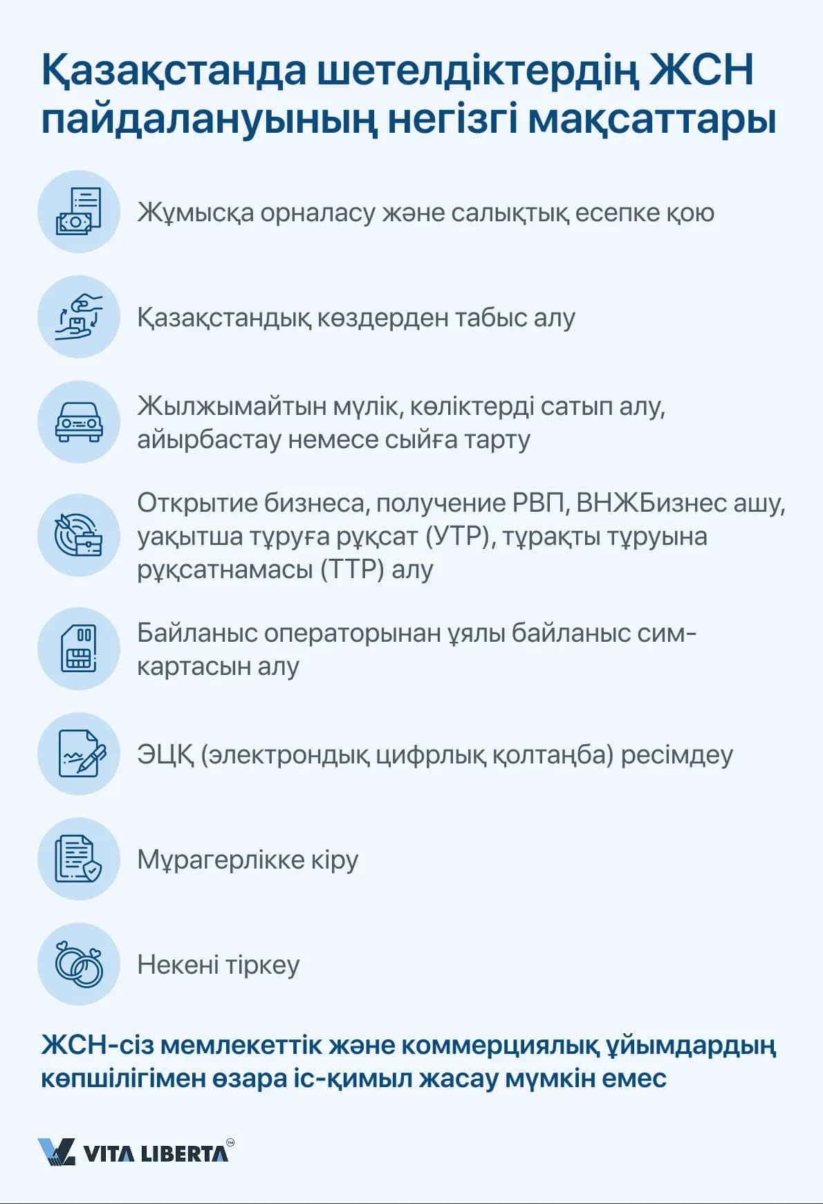 Қазақстанда шетелдіктердің ЖСН пайдалануының негізгі мақсаттары