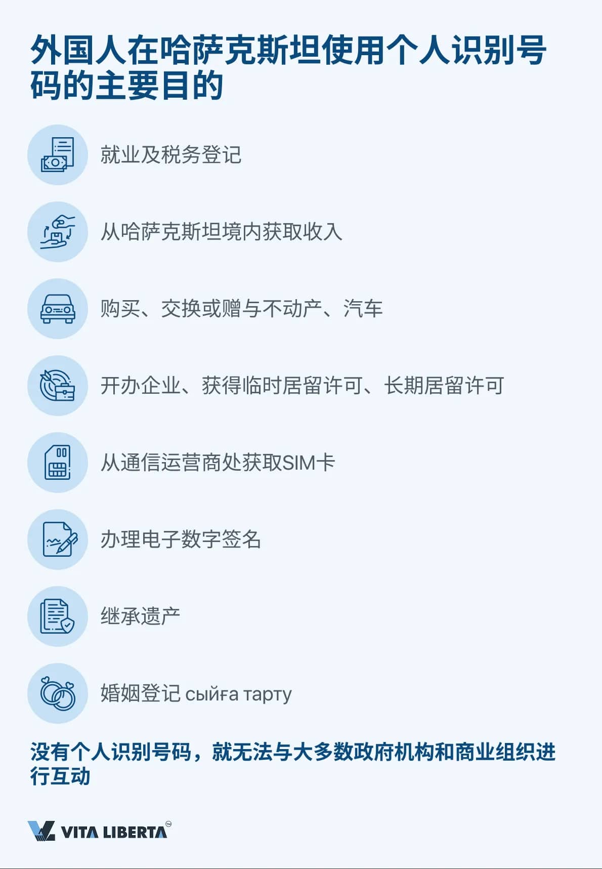  外国人在哈萨克斯坦使用个人识别号码的主要目的